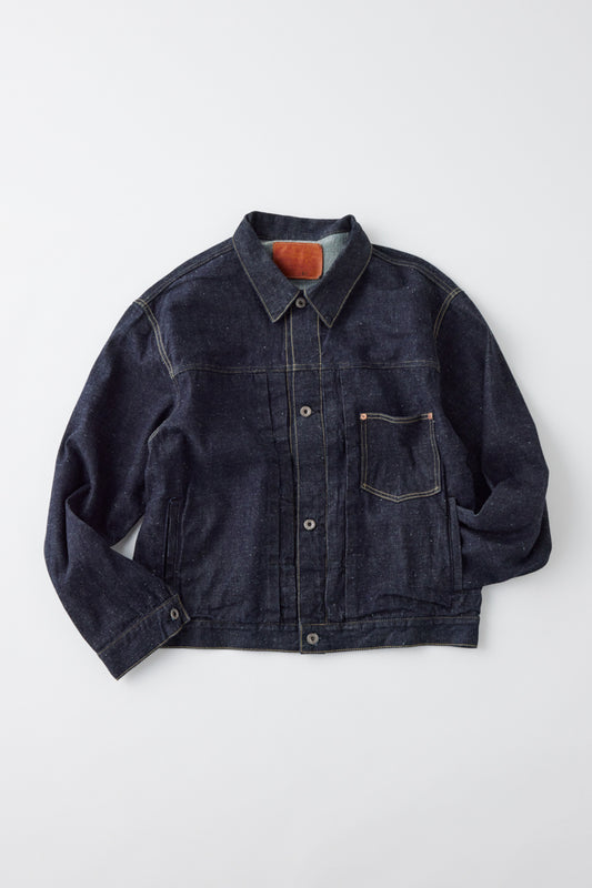 GL15376A / RECYCLED WASTE SUVIN COTTON YARN 11.5oz. DENIM PLEATED BLOUSE WW II MODEL