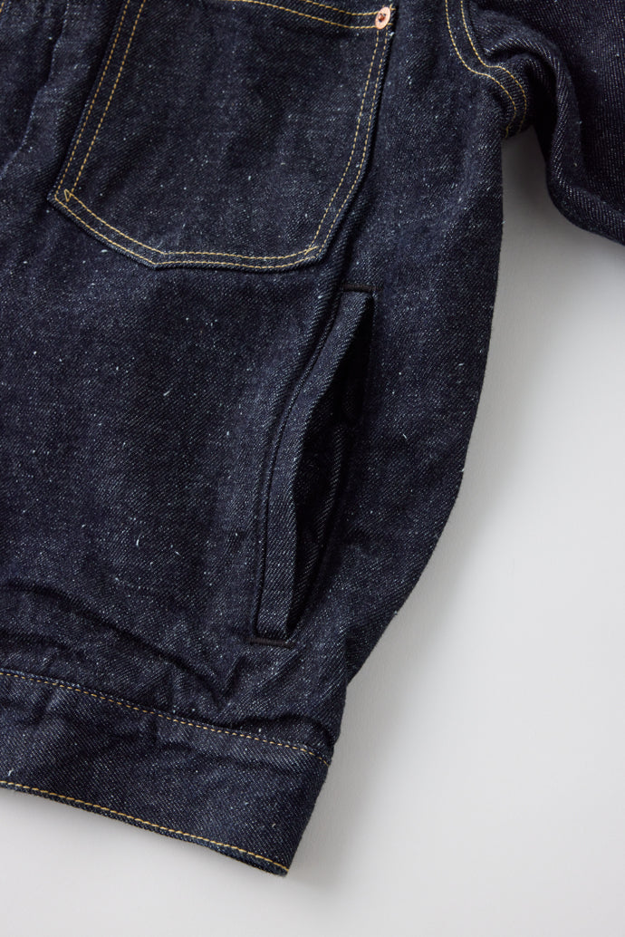 GL15376A / RECYCLED WASTE SUVIN COTTON YARN 11.5oz. DENIM PLEATED BLOUSE WW II MODEL