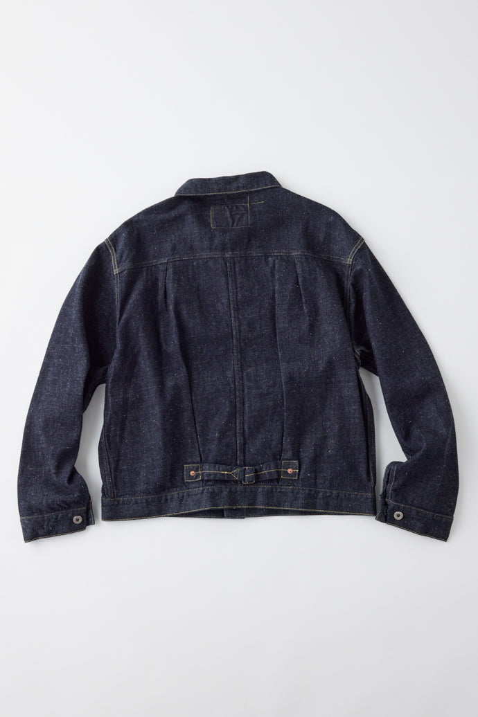 GL15376A / RECYCLED WASTE SUVIN COTTON YARN 11.5oz. DENIM PLEATED BLOUSE WW II MODEL