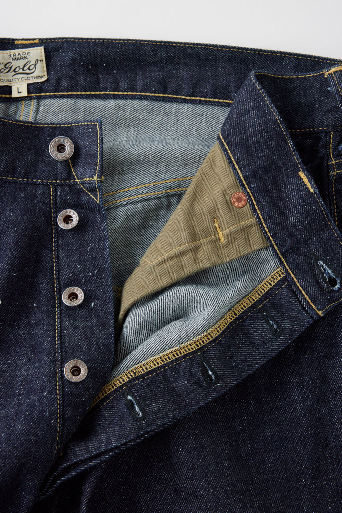 GL42407A / RECYCLED WASTE SUVIN COTTON YARN 11.5oz. DENIM 5POCKET WIDE PANTS WW II MODEL