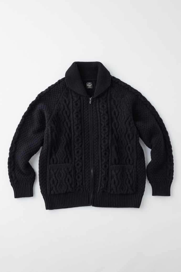 GL90255 / WOOL × SABLE LOW GAUZE CABLE KNIT ZIP SWEATER