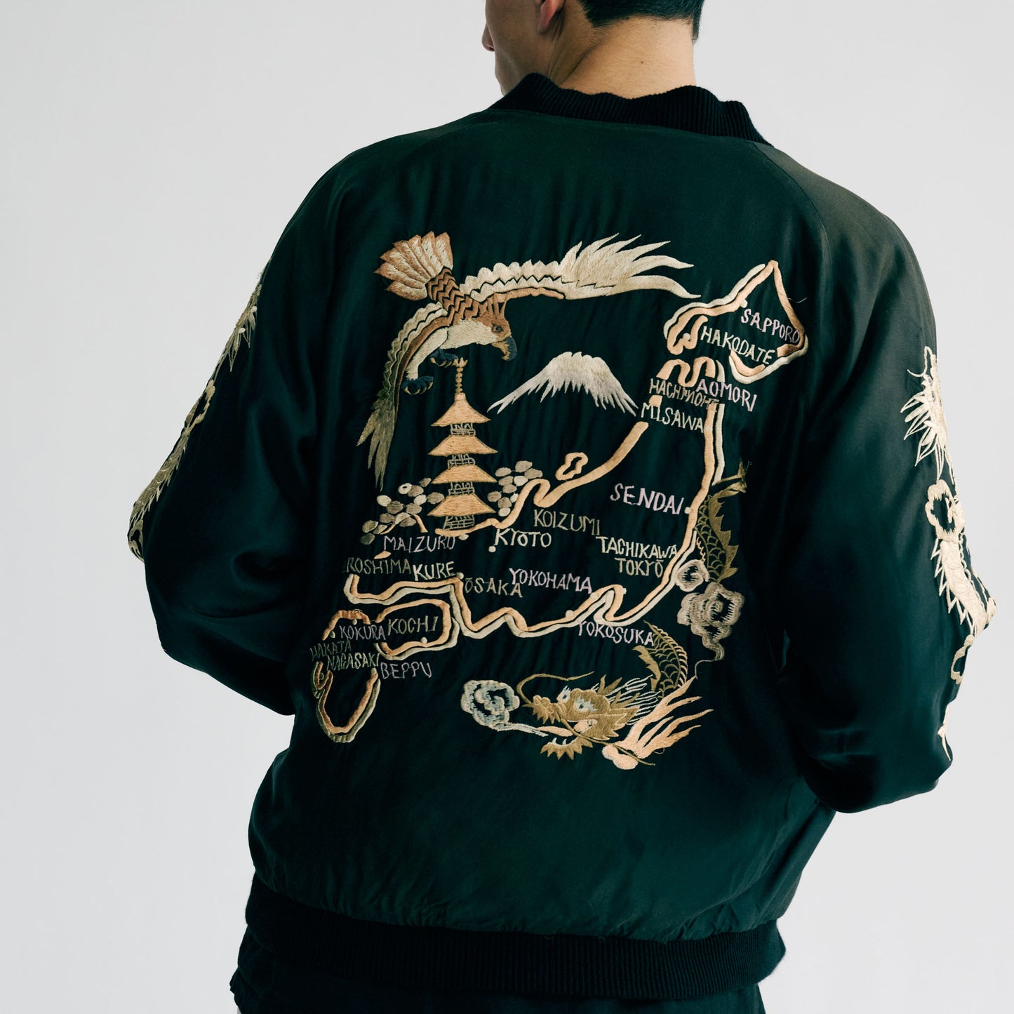 GL15553 / ACETATE SOUVENIR JACKET "JAPAN MAP" VINTAGE WASHED (REVERSIBLE SIDE)