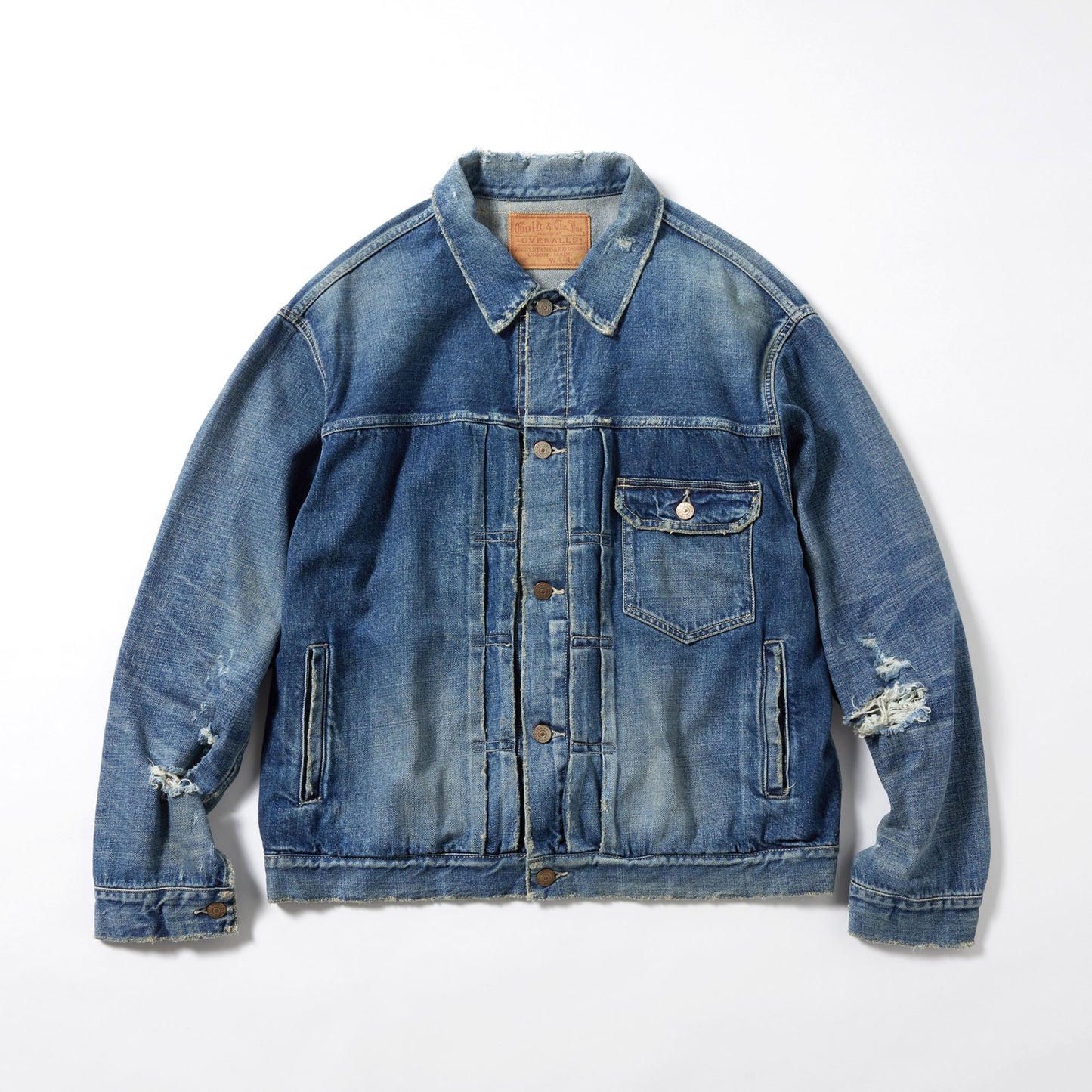 GL15558H / RECYCLED WASTE SUVIN COTTON YARN 11.5oz. DENIM PLEATED BLOUSE VINTAGE WASHED
