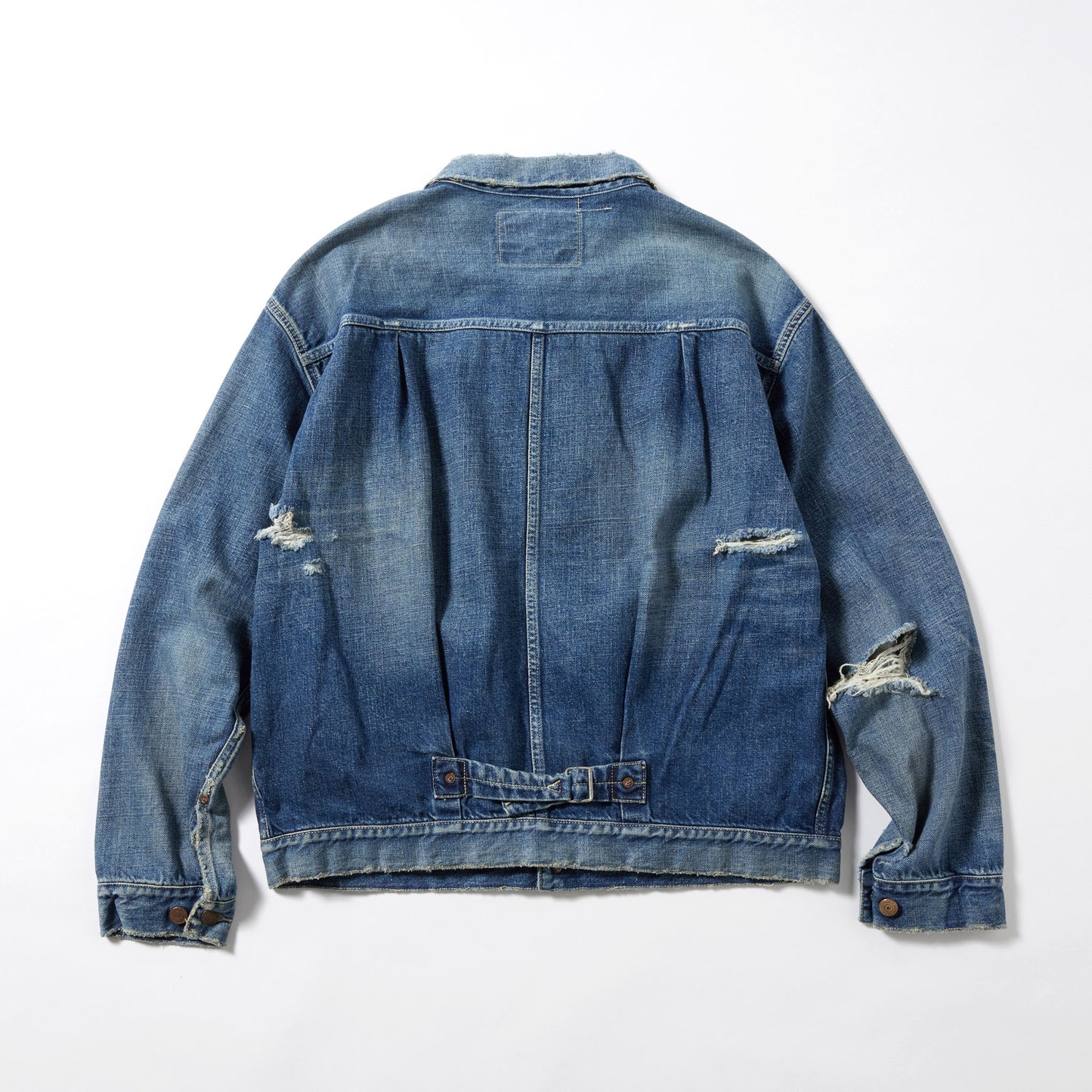 GL15558H / RECYCLED WASTE SUVIN COTTON YARN 11.5oz. DENIM PLEATED BLOUSE VINTAGE WASHED
