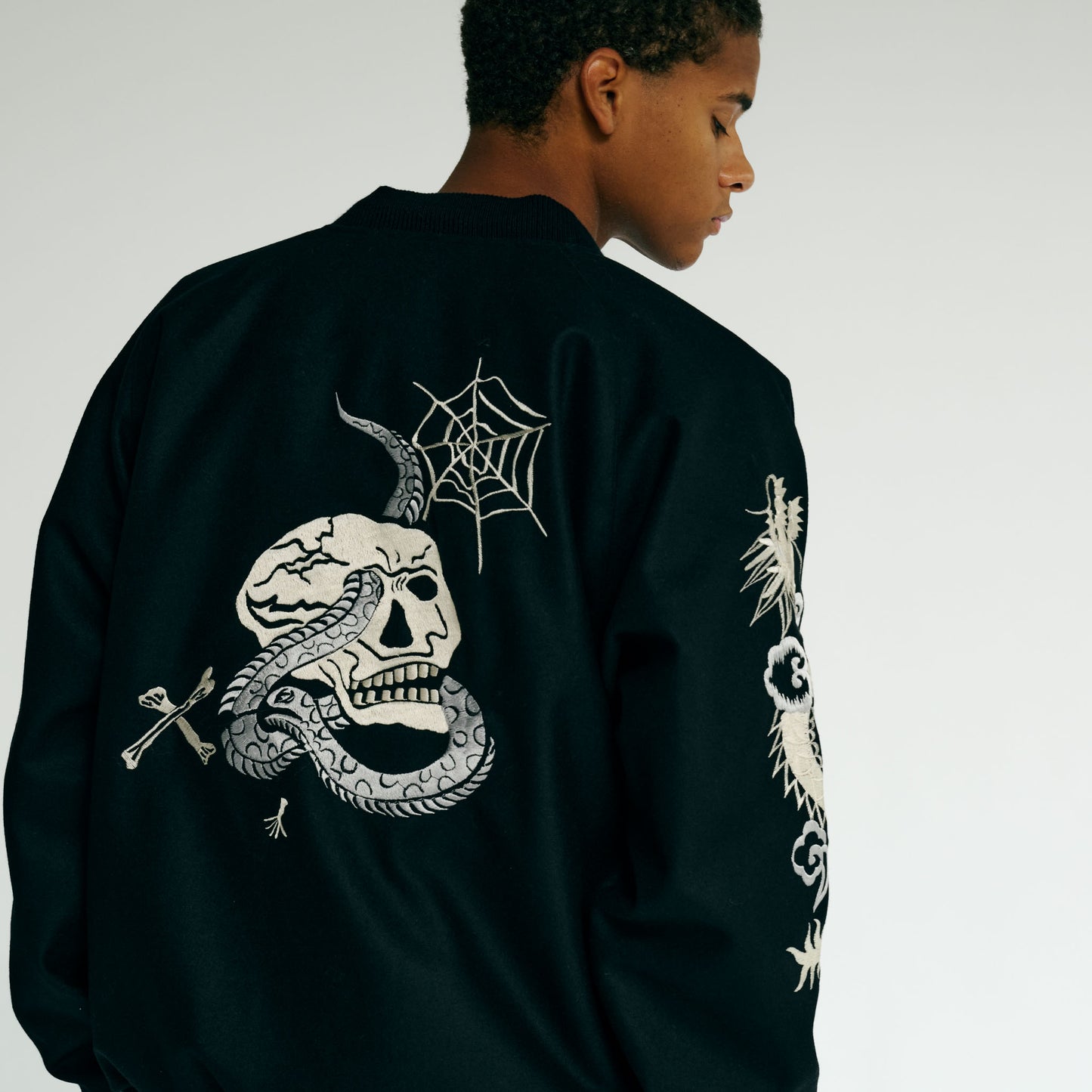 GL15671 / WOOL MELTON × ACETATE SOUVENIR JACKET "SKULL" (REVERSIBLE SIDE)