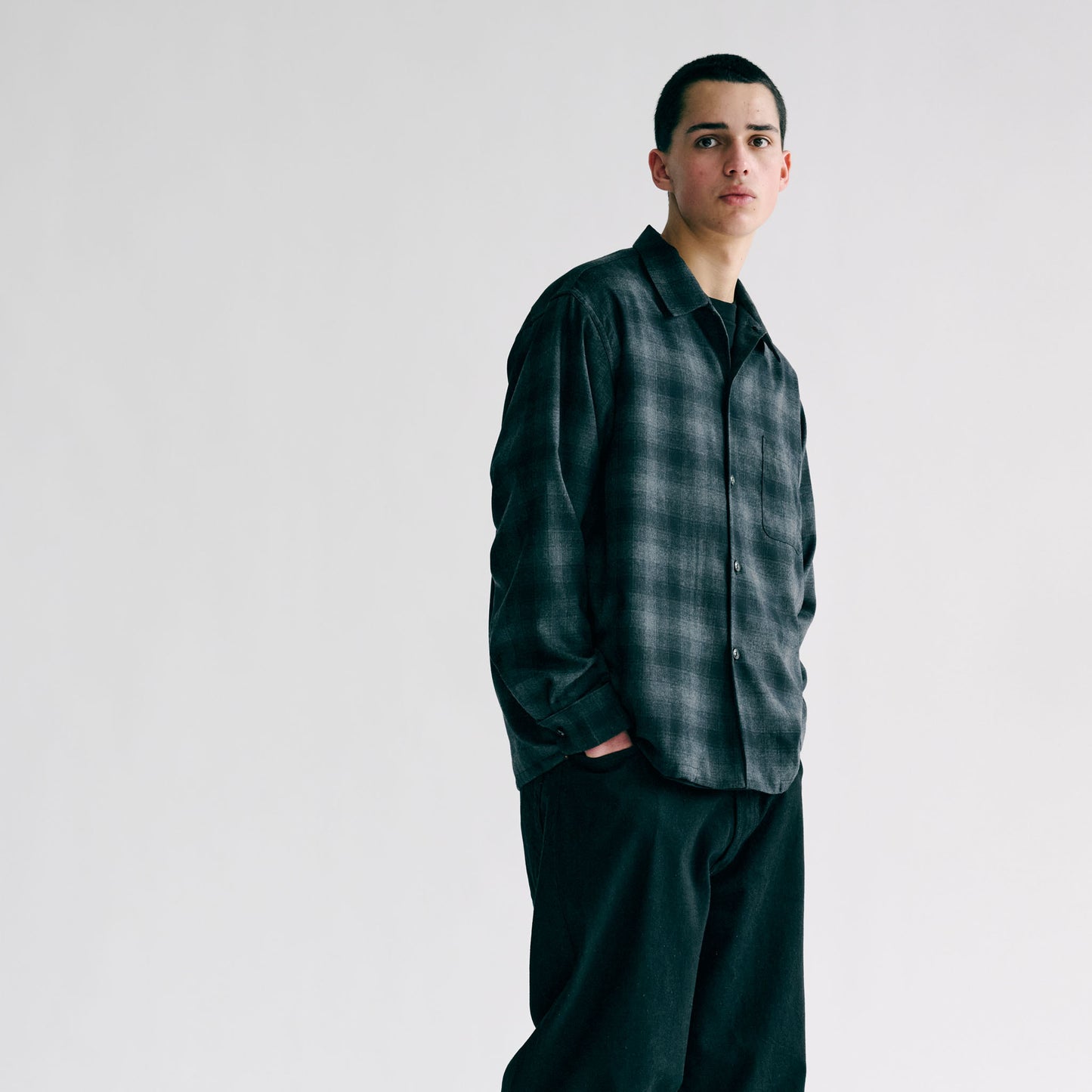 GL29341 / WOOL CHECK OPEN SHIRT