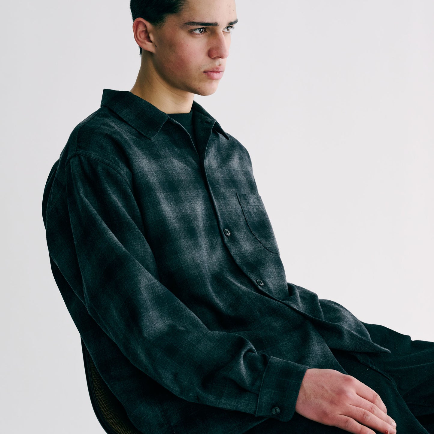 GL29341 / WOOL CHECK OPEN SHIRT