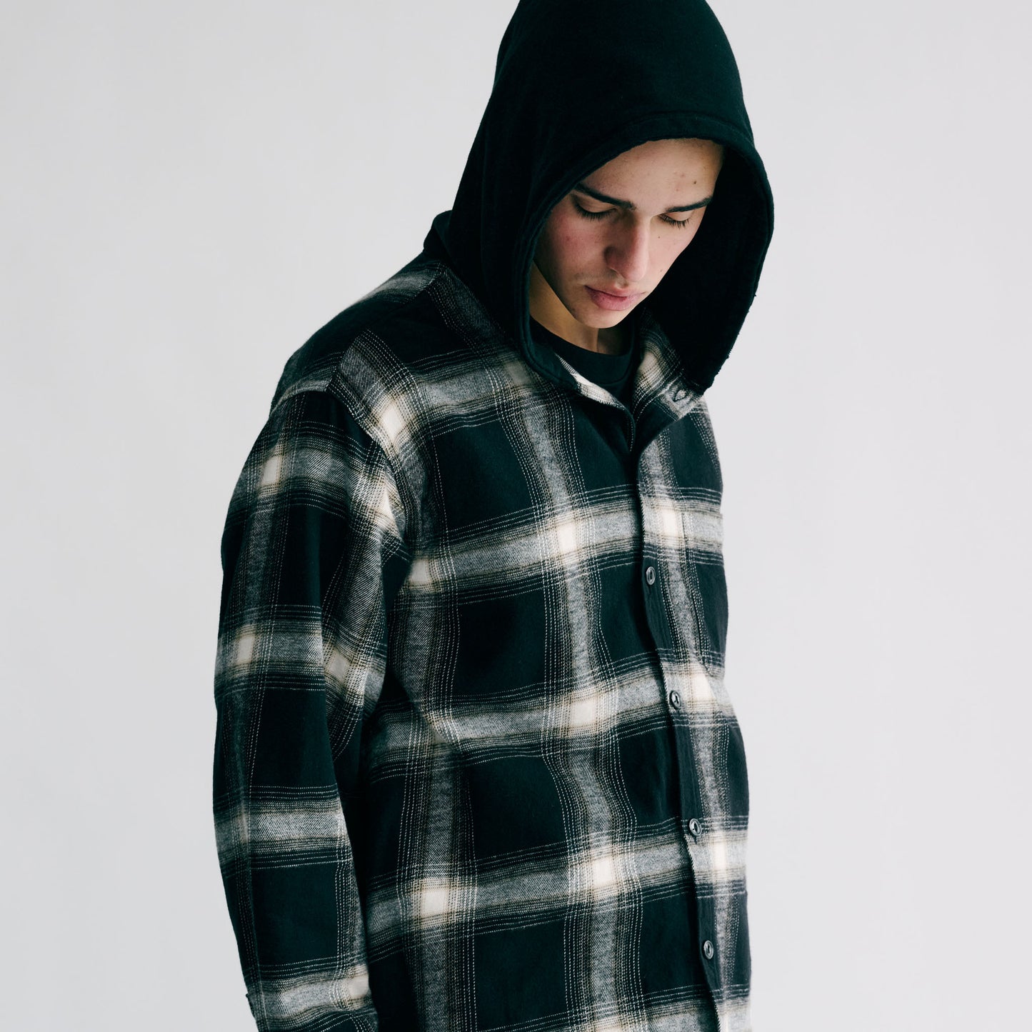 GL29343 / COTTON NEL CHECK WORK SHIRT with SWEAT HOODIE