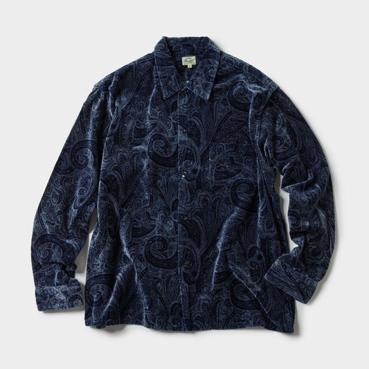 GL29542 / PAISLEY PATTERN INDIGO VELVETEEN OPEN SHIRT