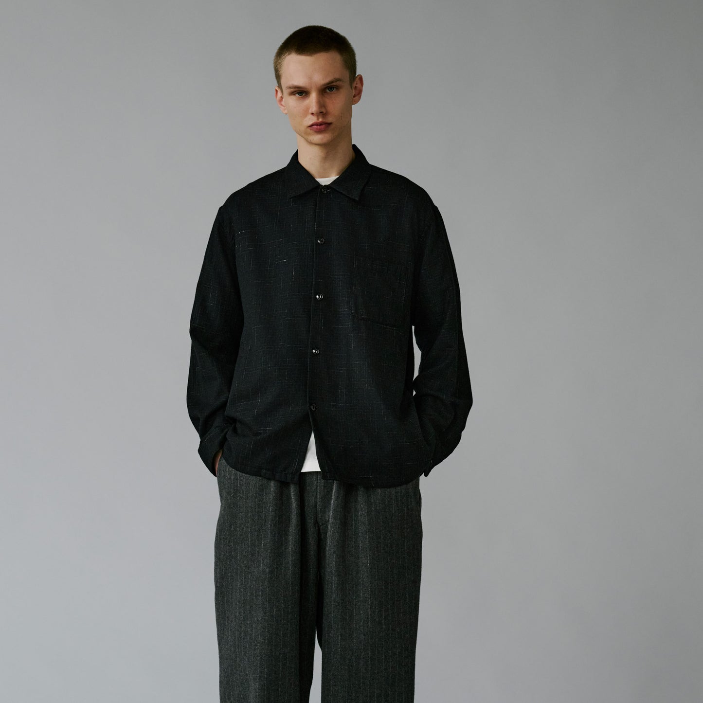 GL29548 / Super 120's WOOL CHECK OPEN SHIRT