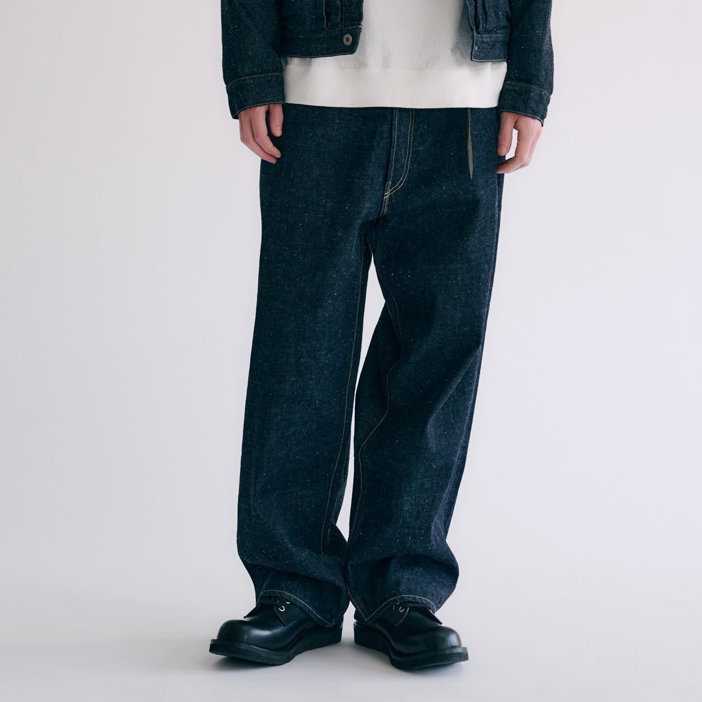 GL42407A / RECYCLED WASTE SUVIN COTTON YARN 11.5oz. DENIM 5POCKET WIDE PANTS WW II MODEL