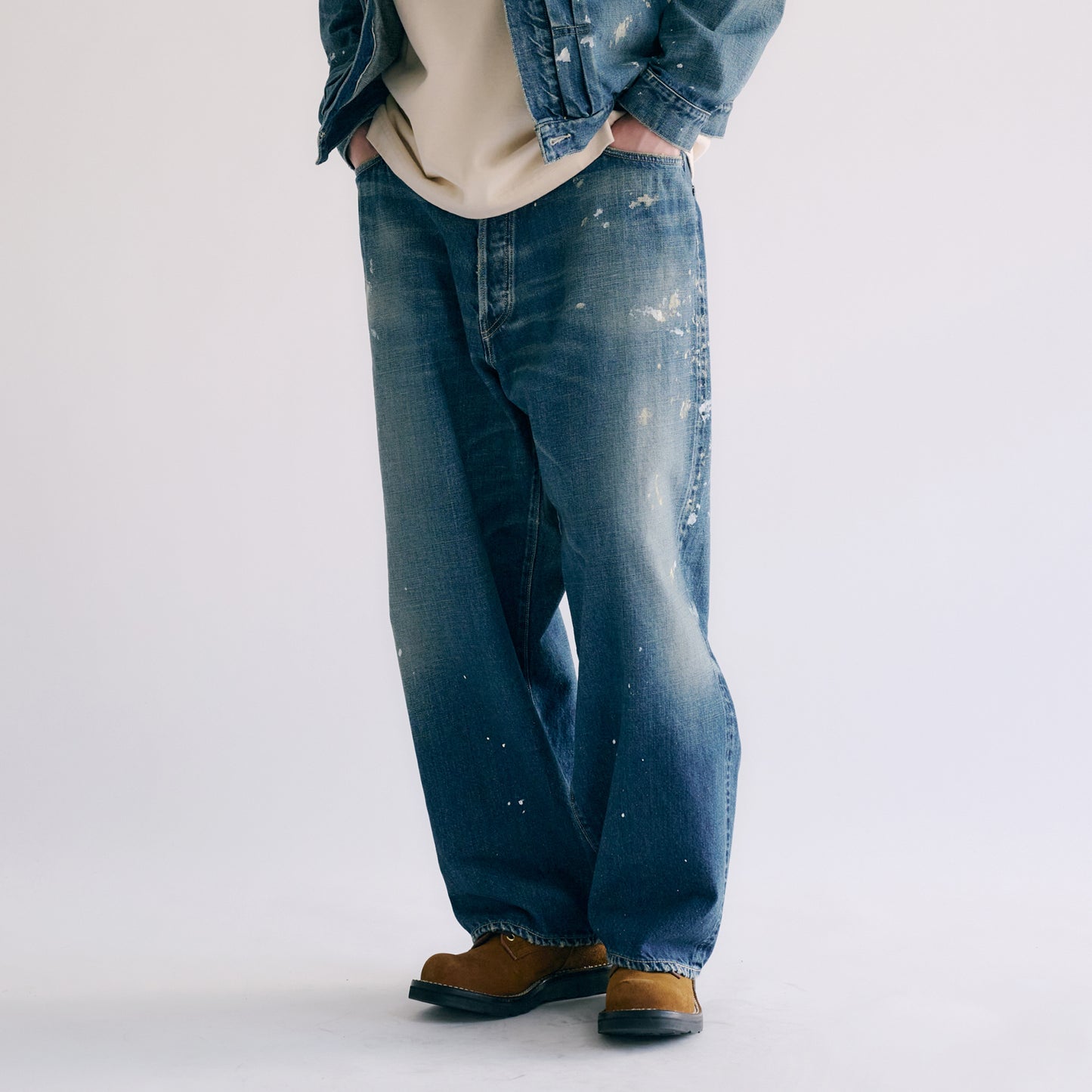 GL42407H / RECYCLED WASTE SUVIN COTTON YARN 11.5oz. DENIM 5POCKET WIDE PANTS WW II MODEL VINTAGE WASHED