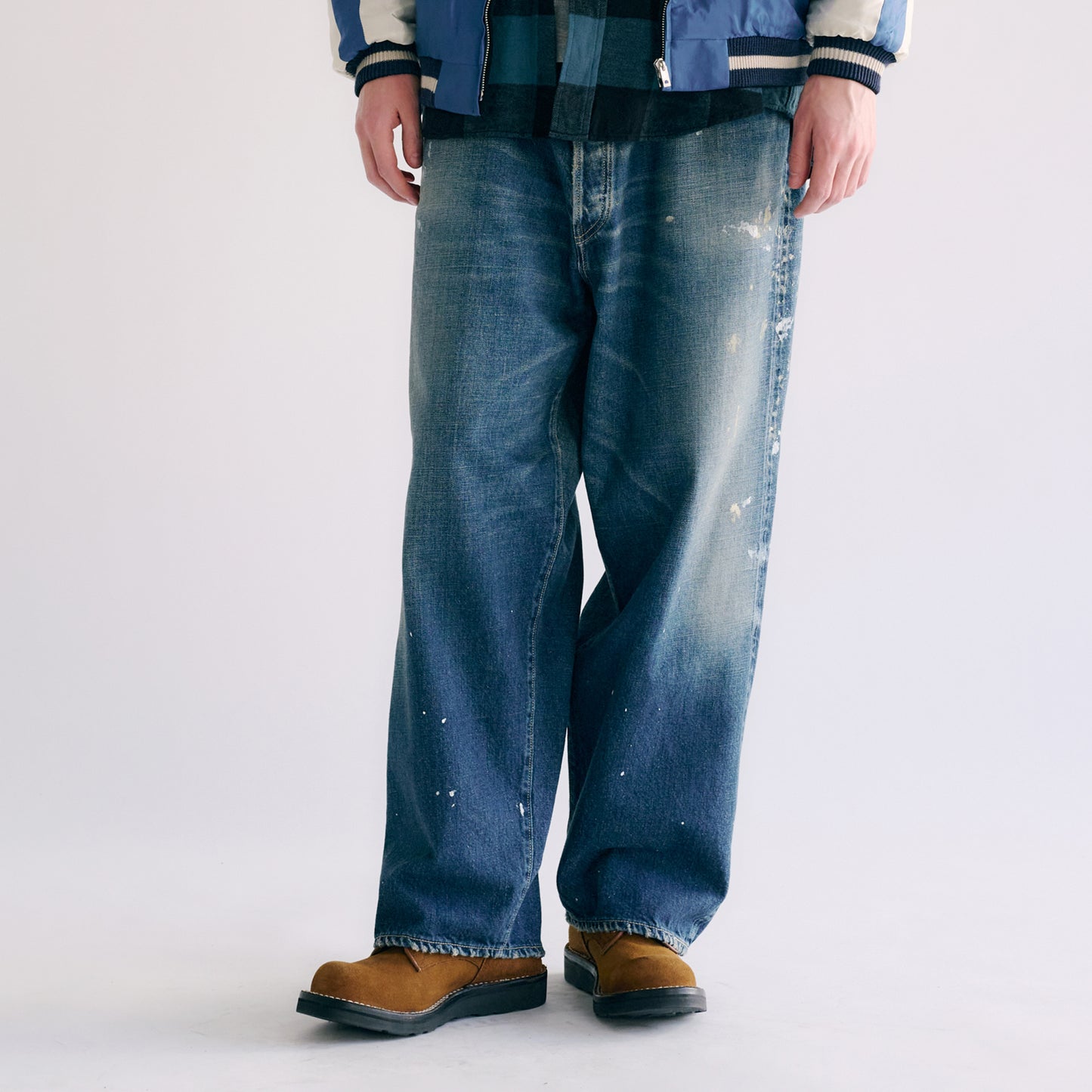 GL42407H / RECYCLED WASTE SUVIN COTTON YARN 11.5oz. DENIM 5POCKET WIDE PANTS WW II MODEL VINTAGE WASHED
