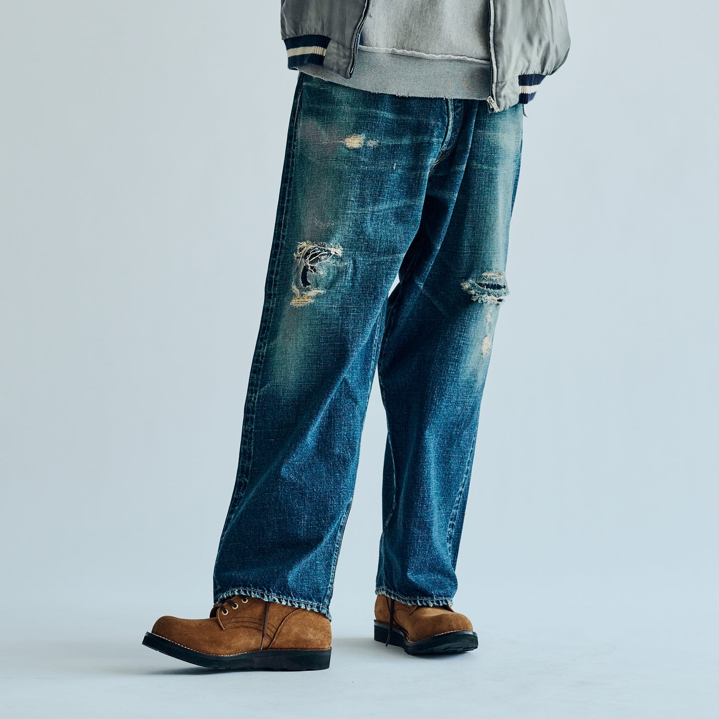 GL42427H / RECYCLED WASTE SUVIN COTTON YARN 11.5oz. DENIM 5POCKET WIDE PANTS VINTAGE WASHED