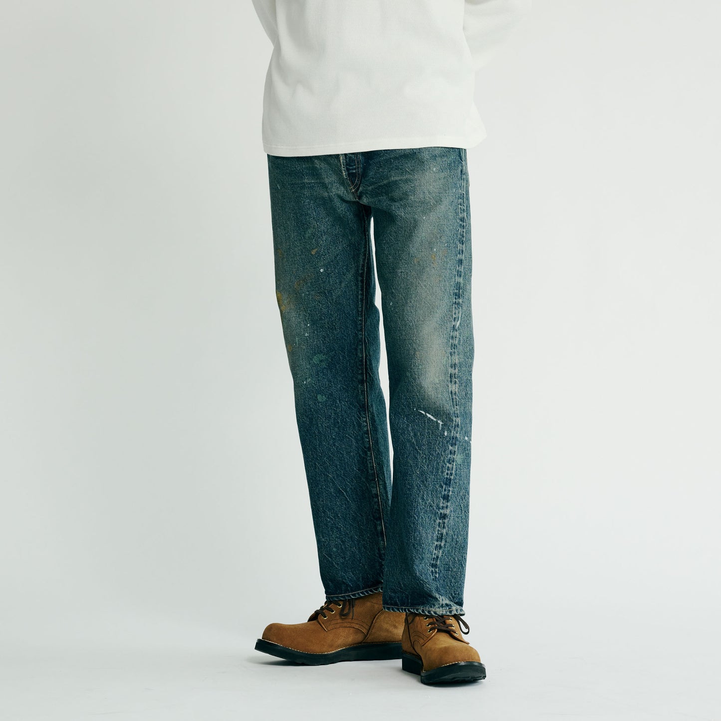 GL42504H / RECYCLED WASTE SUVIN COTTON YARN 14oz. DENIM 5POCKET STRAIGHT PANTS VINTAGE WASHED