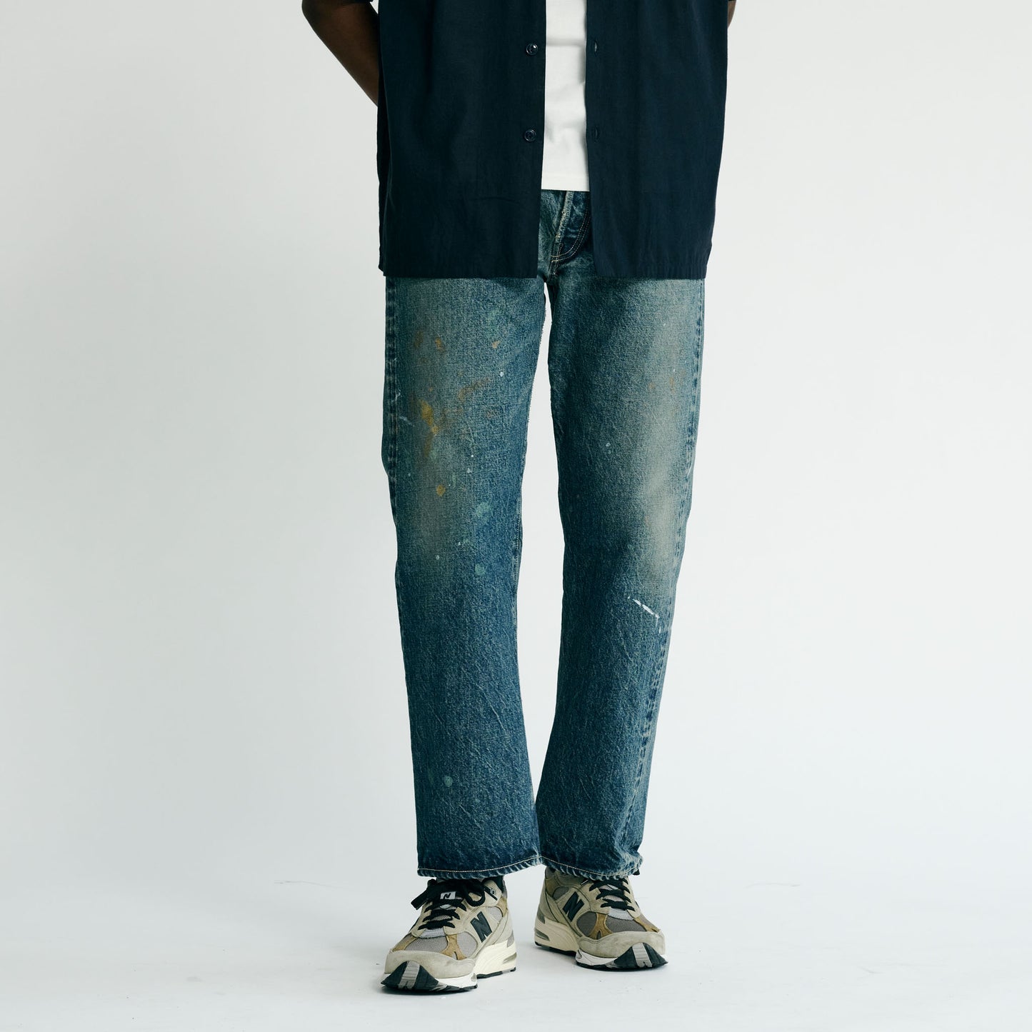 GL42504H / RECYCLED WASTE SUVIN COTTON YARN 14oz. DENIM 5POCKET STRAIGHT PANTS VINTAGE WASHED