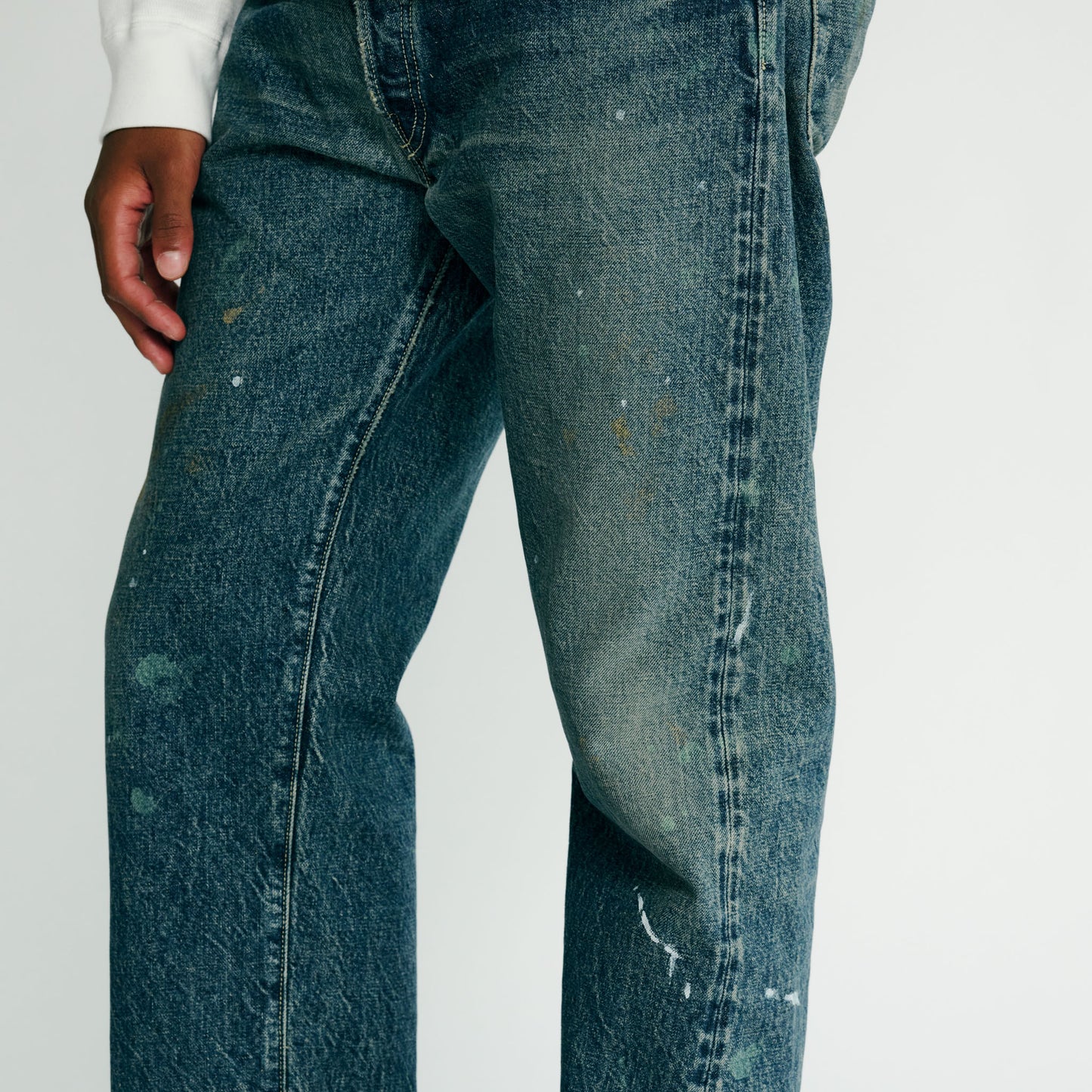GL42504H / RECYCLED WASTE SUVIN COTTON YARN 14oz. DENIM 5POCKET STRAIGHT PANTS VINTAGE WASHED