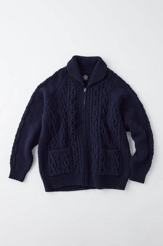 GL90255 / WOOL × SABLE LOW GAUZE CABLE KNIT ZIP SWEATER