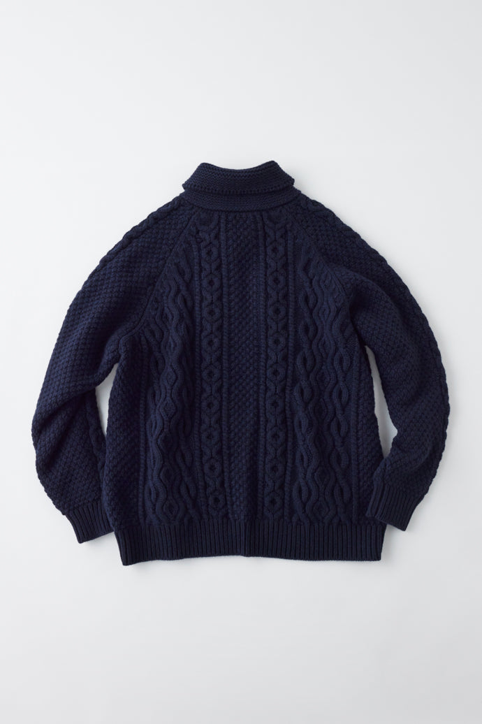 GL90255 / WOOL × SABLE LOW GAUZE CABLE KNIT ZIP SWEATER