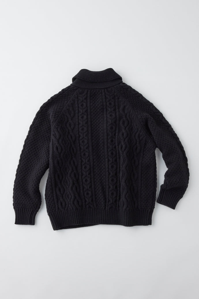 GL90255 / WOOL × SABLE LOW GAUZE CABLE KNIT ZIP SWEATER