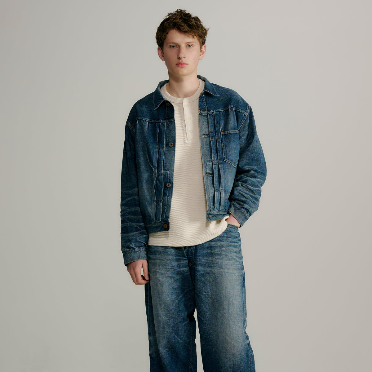 2026年9月19日入荷予定 / GL16002H / RECYCLED WASTE SUVIN COTTON YARN 11.5oz. DENIM BLOUSE WWⅡ MODEL VINTAGE WASHED