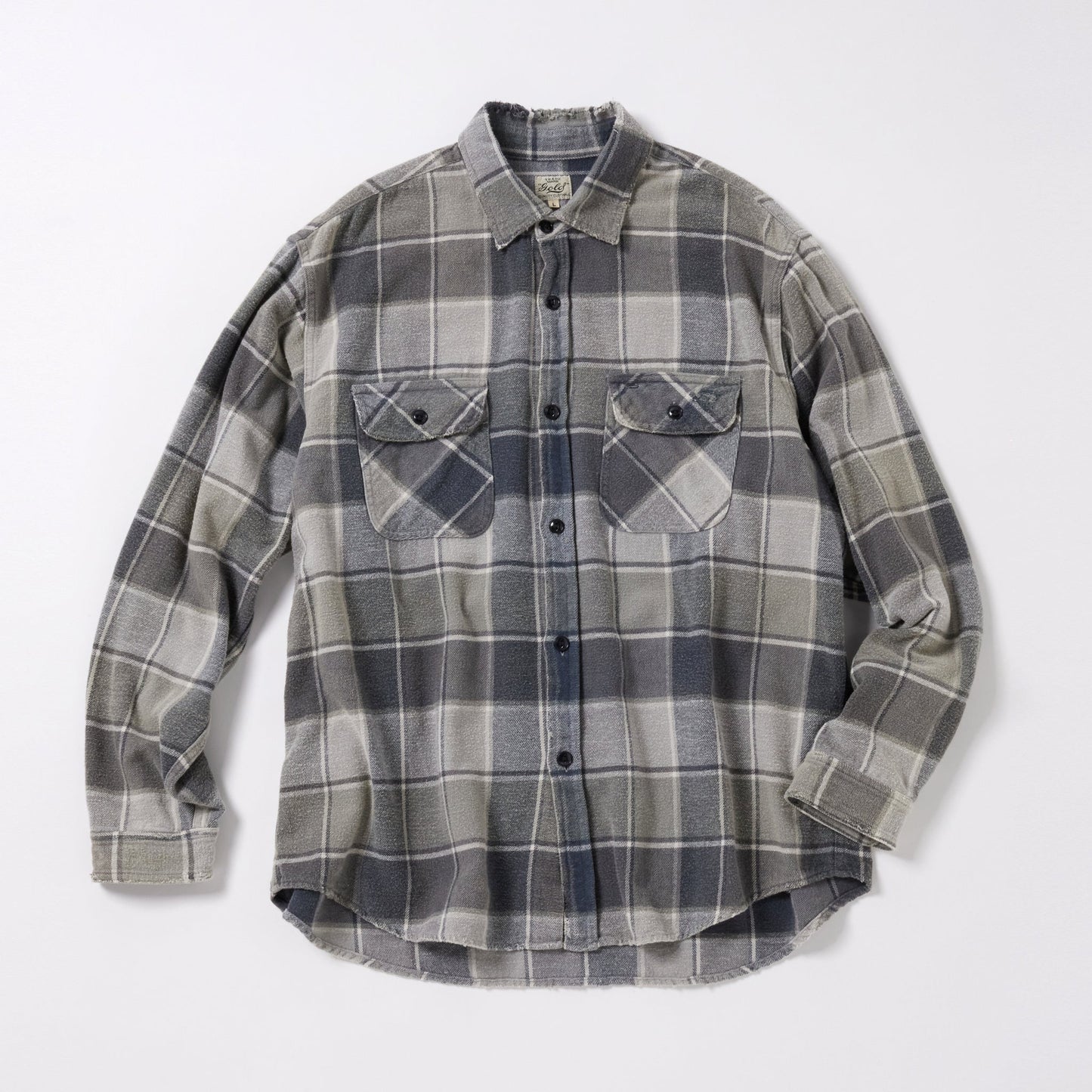 GL29196 / COTTON NEL CHECK WORK SHIRT DAMAGE AGED