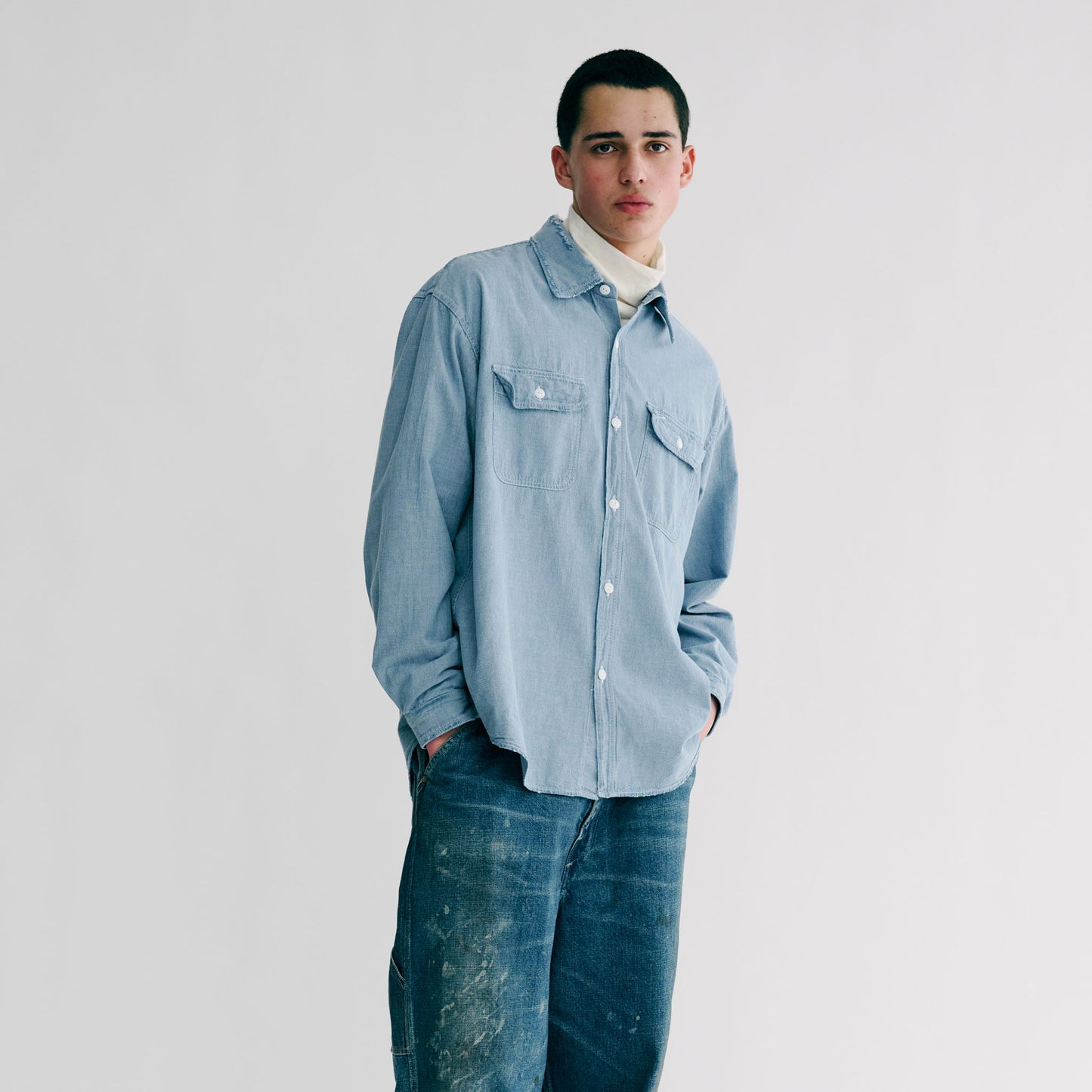 GL29345H / CHAMBRAY WORK SHIRT DAMAGE WASHED