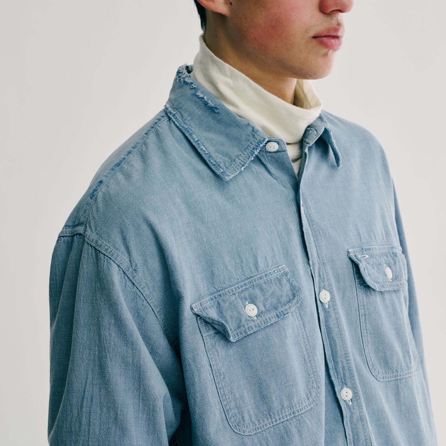 GL29345H / CHAMBRAY WORK SHIRT DAMAGE WASHED