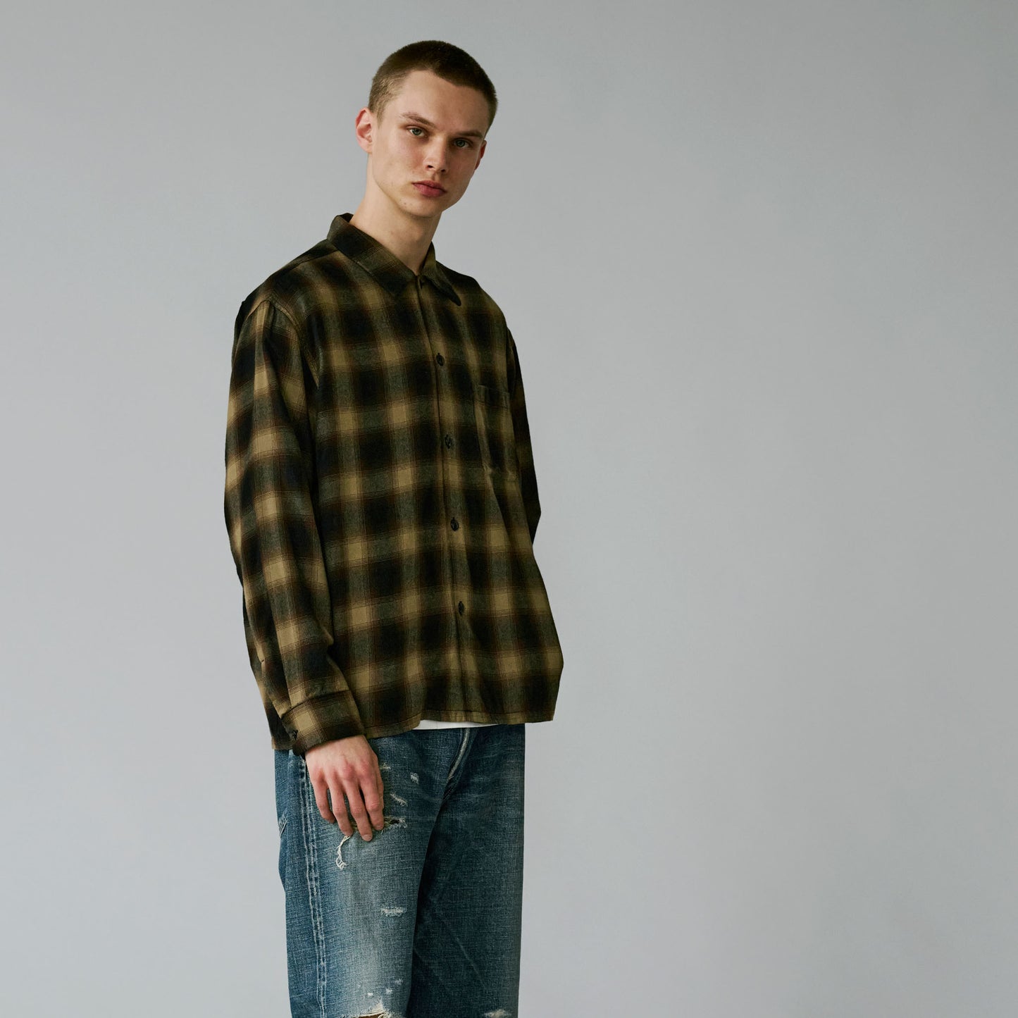 GL29548 / Super 120's WOOL CHECK OPEN SHIRT
