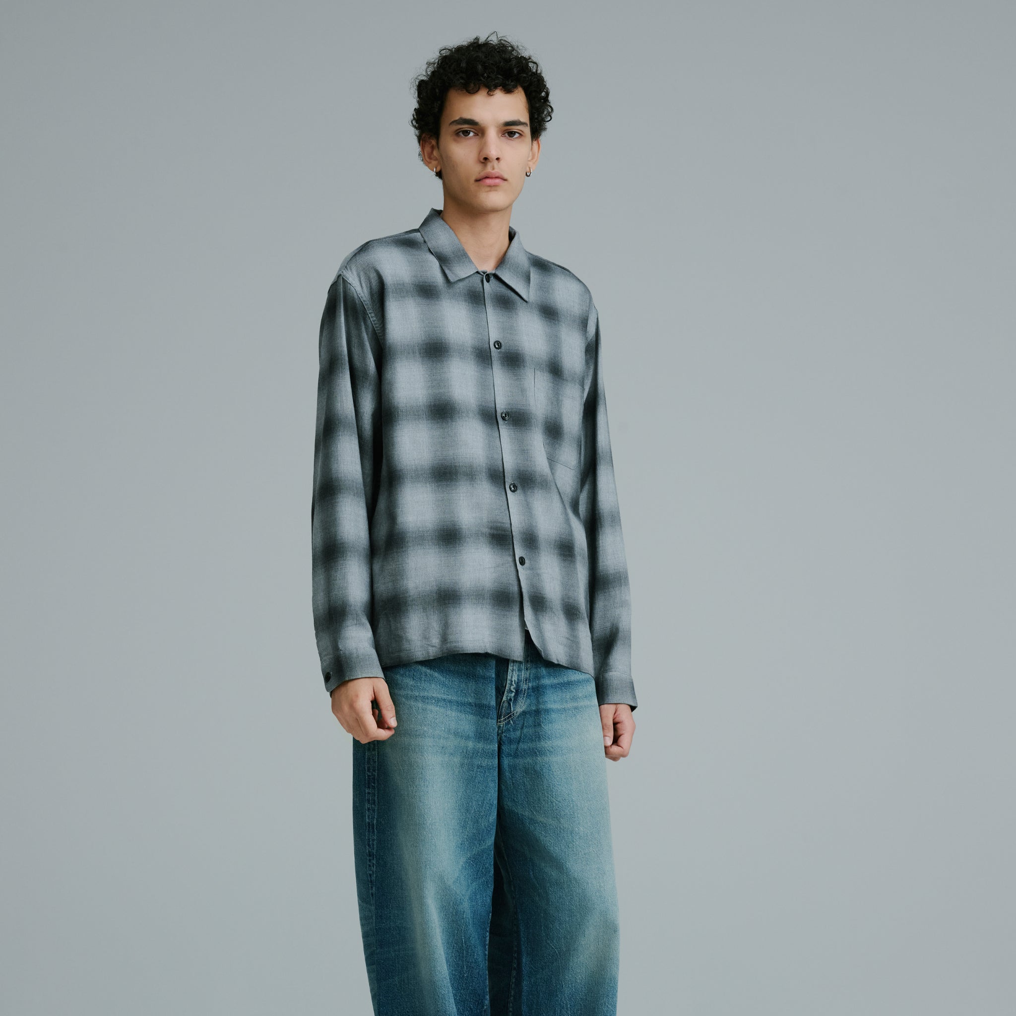 GL29646 / COTTON × SILK NEL CHECK OPEN SHIRT – gold