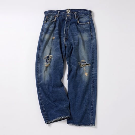 GL42427H / RECYCLED WASTE SUVIN COTTON YARN 11.5oz. DENIM 5POCKET WIDE PANTS VINTAGE WASHED