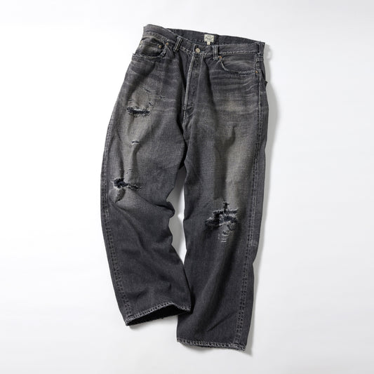 GL42472H / RECYCLED WASTE SUVIN COTTON YARN 11.5oz. DENIM 5POCKET WIDE PANTS VINTAGE WASHED