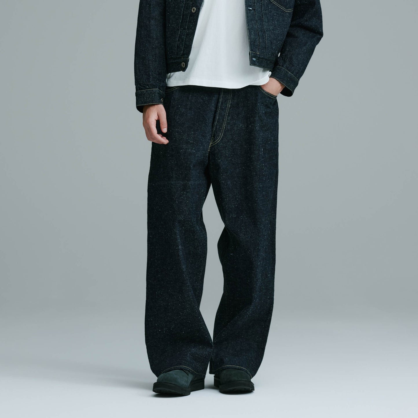 2025年11月29日入荷予定 / GL42579A / RECYCLED WASTE SUVIN COTTON YARN 14oz. DENIM 5POCKET WIDE PANTS
