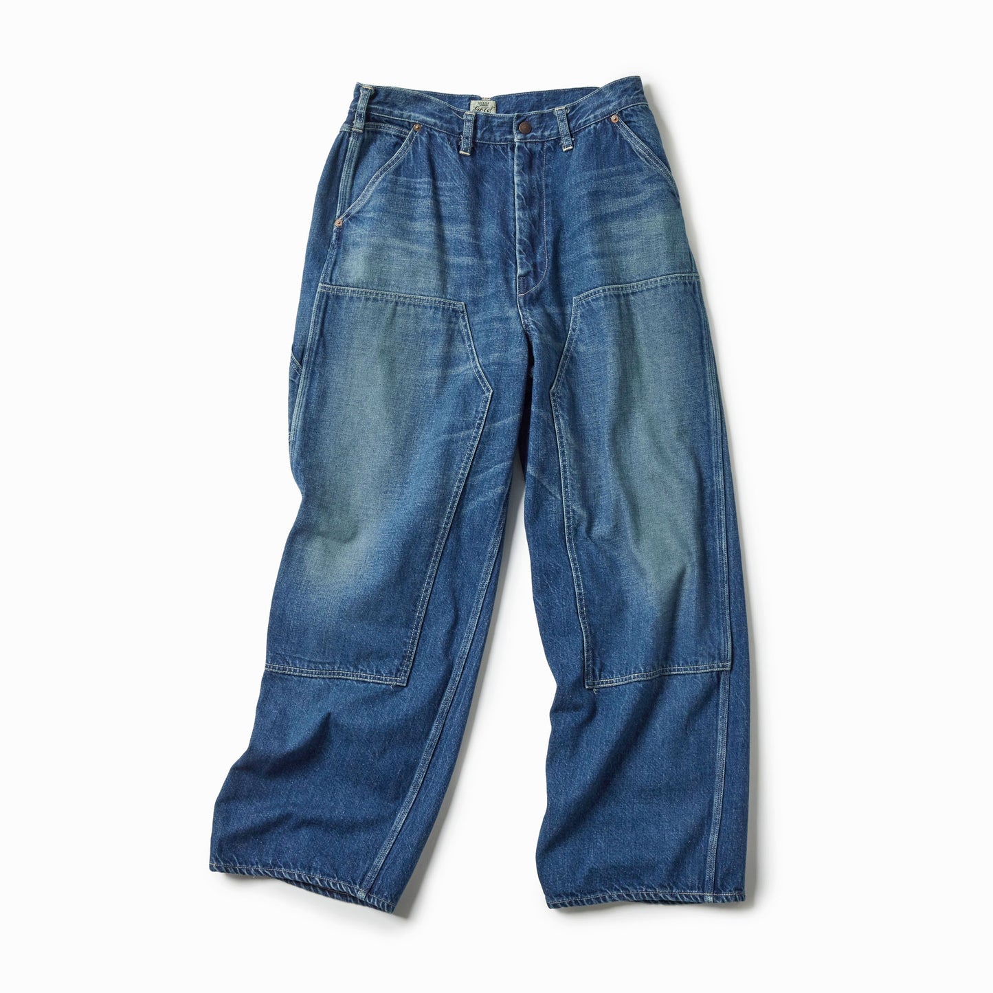 GL42582H / RECYCLED WASTE SUVIN COTTON YARN 11.5oz. DENIM DOUBLE KNEE PAINTER PANTS VINTAGE WASHED