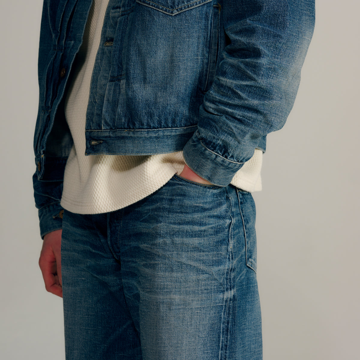 2026年9月19日入荷予定 / GL42676H / RECYCLED WASTE SUVIN COTTON YARN 11.5oz. DENIM 5POCKET WIDE PANTS WWⅡ MODEL VINTAGE WASHED