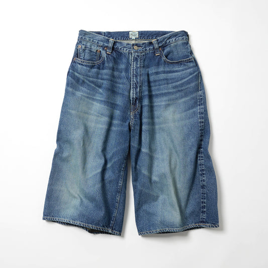 GL52633H / RECYCLED WASTE SUVIN COTTON YARN 11.5oz. DENIM 5POCKET WIDE SHORTS VINTAGE WASHED
